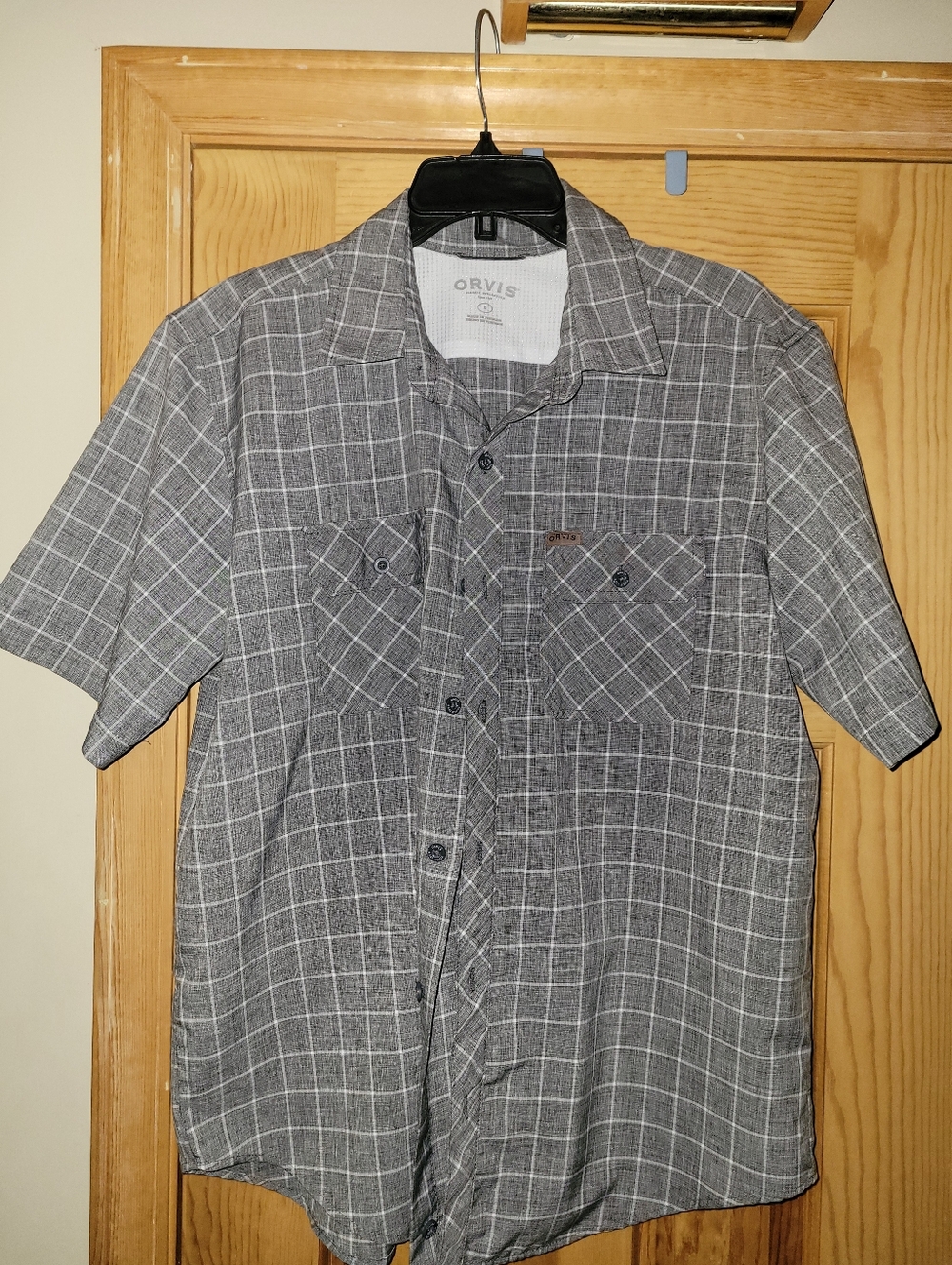 Orvis Mens Travel Camp Shirt Short Sleeve Button Down Blue Size L